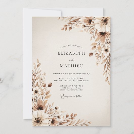 Beige Ethereal Botanical Wedding Kaart (Voorkant)