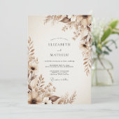 Beige Ethische Bloemige Bruiloft Kaart (Staand voorkant)