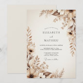 Beige Ethische Bloemige Bruiloft Kaart (Voorkant / Achterkant)