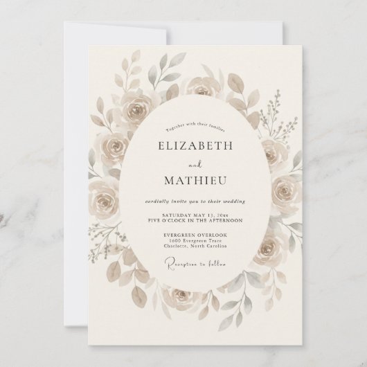 Beige Ethische Romantische Bruiloft Kaart (Voorkant)