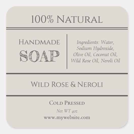 Beige | Etiketten van zeepingrediënten (Voorkant)
