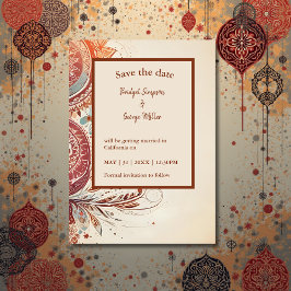 beige etnische bruiloft veilig de datum kaart