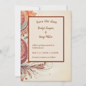 beige etnische bruiloft veilig de datum kaart (Voorkant)