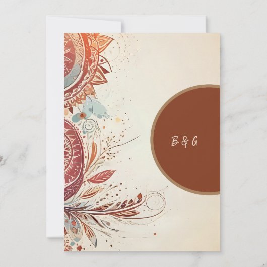 beige etnische bruiloft veilig de datum kaart (Achterkant)