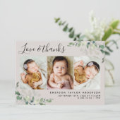 Beige Eucalyptus 3 Foto Baby geboorte Stat Bedankkaart (Staand voorkant)