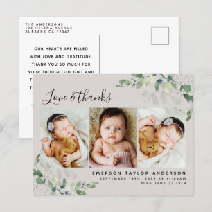 Beige Eucalyptus Foto Baby Hartelijk dank Briefkaart