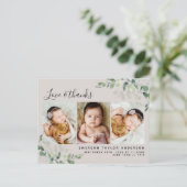 Beige Eucalyptus Foto Baby Hartelijk dank Briefkaart (Staand voorkant)