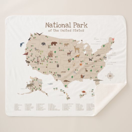 Beige Explore National Park Kaart Woodland Nursery Sherpa Deken (Voorkant (horizontaal))