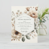 Beige Faded Bloom Wedding Kaart (Staand voorkant)