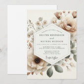 Beige Faded Bloom Wedding Kaart (Voorkant / Achterkant)