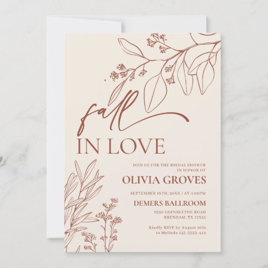 Beige Fall in Love Bruiloft Uitnodiging (Voorkant)