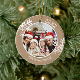 Beige familie foto sneeuwvlok Kerst ornament