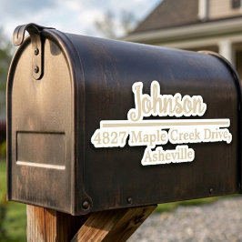 Beige familienaam en adres mailbox gepersonaliseer sticker