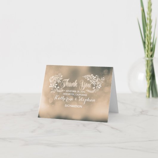 beige fancy bloemhartjes bruiloft bedankkaart (Voorkant)