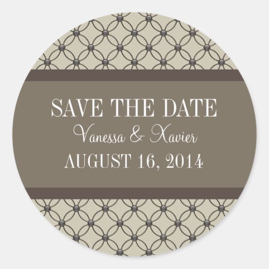 Beige Fancy Lattice Save the Date Stickers (Voorkant)