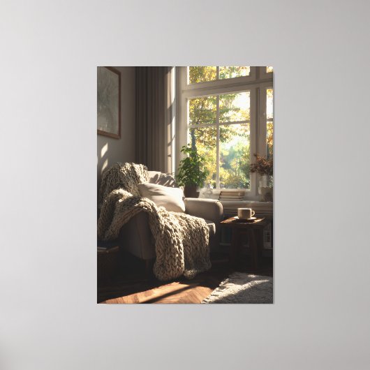 Beige Fauteuil Herfst Hoekje Canvas Afdruk (Voorkant)