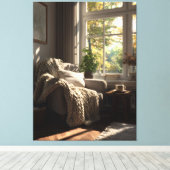 Beige Fauteuil Herfst Hoekje Canvas Afdruk (Insitu (Houten vloer))