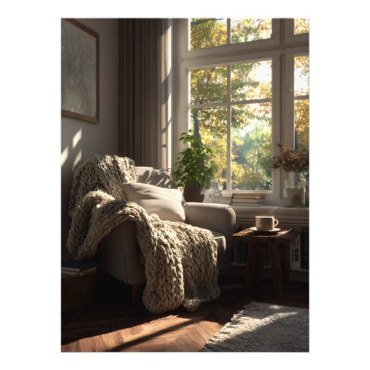 Beige Fauteuil Herfst Hoekje Foto Afdruk (Voorkant)