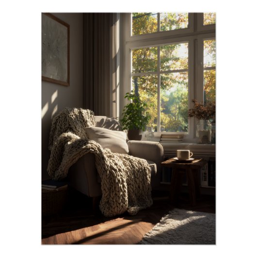 Beige Fauteuil Herfst Hoekje Perfect Poster (Voorkant)