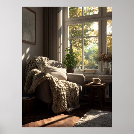 Beige Fauteuil Herfst Hoekje Poster (Voorkant)