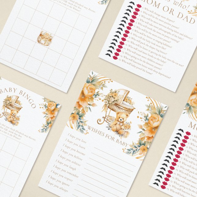 Beige & Faux Gold Baby Wishes Game Baby shower (Creator heeft geüpload)