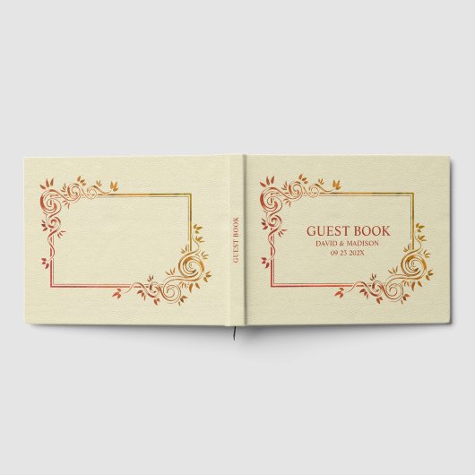 Beige Faux Leather Brown Lijst Gastenboek (Volledig)