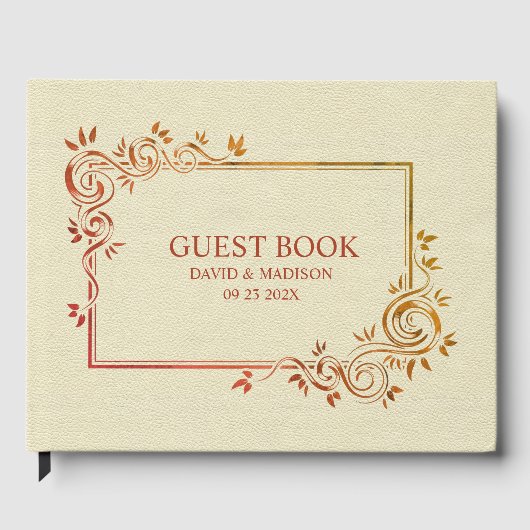 Beige Faux Leather Brown Lijst Gastenboek (Voorkant)