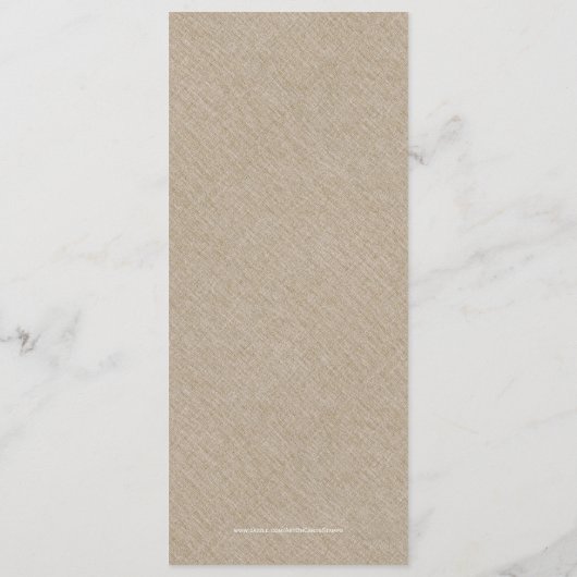 Beige Faux Linen Burlap & White Lace Wedding Menu (Achterkant)