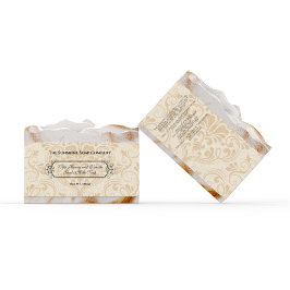 Beige Faux Linen Damask Style Soap Band / Label