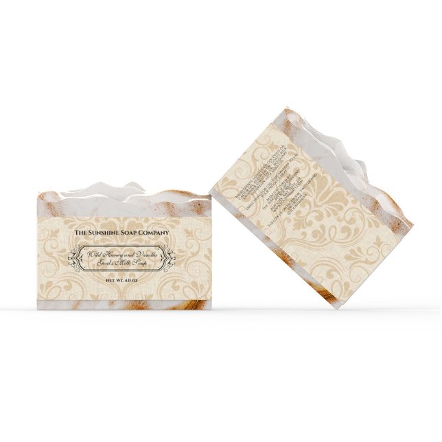 Beige Faux Linen Damask Style Soap Band / Label (Creator heeft geüpload)
