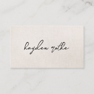 Beige Faux Linen Signature Script Visitekaartje