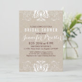 Beige Faux Linen White Lace Vrijgezellenfeest Invi Kaart (Staand voorkant)
