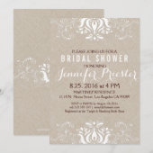 Beige Faux Linen White Lace Vrijgezellenfeest Invi Kaart (Voorkant / Achterkant)