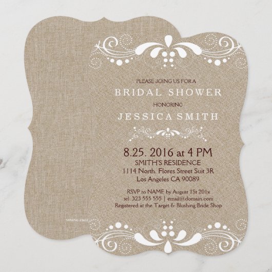 Beige Faux Linen White Swirls Vrijgezellenfeest In Kaart (Voorkant / Achterkant)