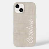 Beige Faux Linnen Textuur Custom Monogram Case-Mate iPhone Case (Achterkant)