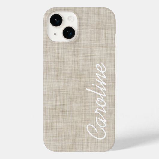 Beige Faux Linnen Textuur Custom Monogram Case-Mate iPhone Case (Achterkant)