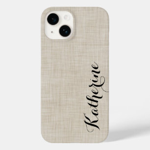 Beige Faux Linnen Textuur Custom Monogram Case-Mate iPhone Case