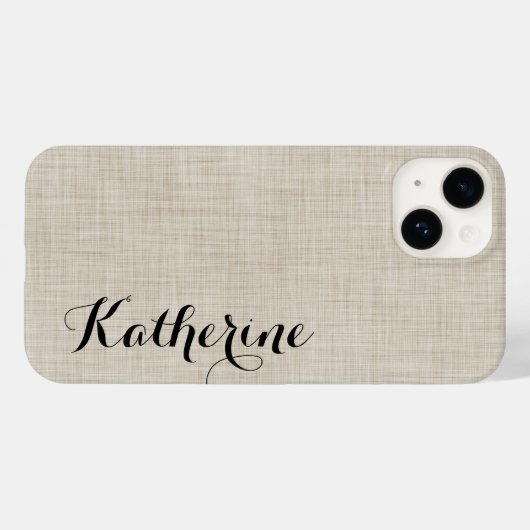 Beige Faux Linnen Textuur Custom Monogram Case-Mate iPhone Case (Achterkant (horizontaal))