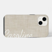 Beige Faux Linnen Textuur Custom Monogram iPhone Hoesje (Achterkant horizontaal)