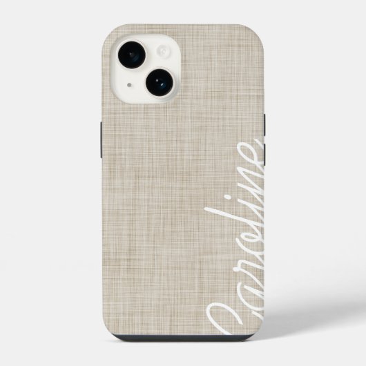 Beige Faux Linnen Textuur Custom Monogram iPhone Hoesje (Achterkant)