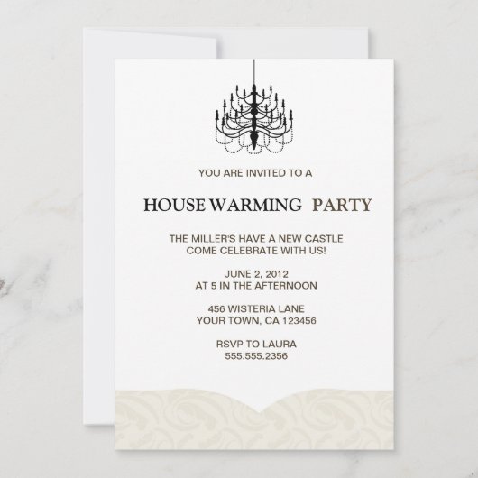 Beige Fern en Chandelier Housewarming Invitations Kaart (Voorkant)