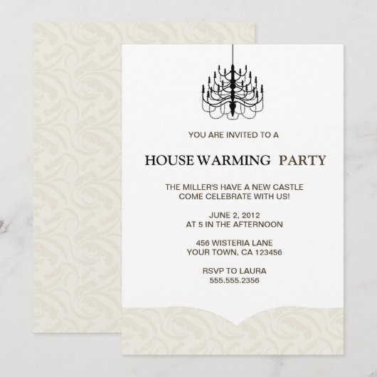 Beige Fern en Chandelier Housewarming Invitations Kaart (Voorkant / Achterkant)