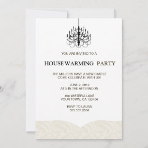 Beige Fern en Chandelier Housewarming Invitations Kaart