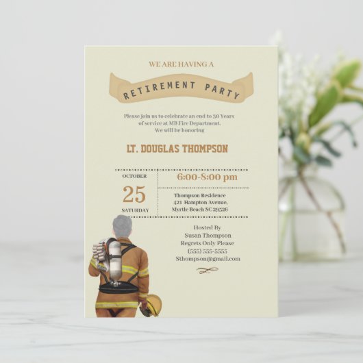 Beige Firefighter Retirement Party Kaart (Staand voorkant)