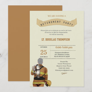 Beige Firefighter Retirement Party Kaart