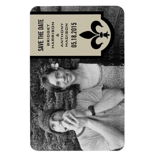 Beige Fleur De Lis Banner bewaart de Datum Magnet Magneet (Verticaal)