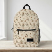 Beige Floral Backpack for Her, Customizable Bedrukte Rugzak
