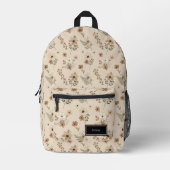 Beige Floral Backpack for Her, Customizable Bedrukte Rugzak (Voorkant)