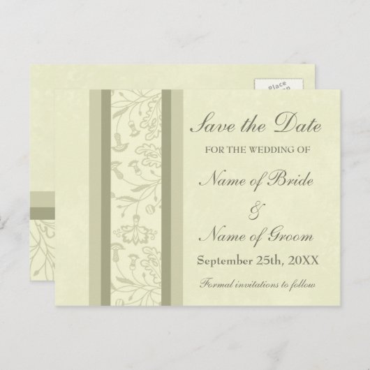 Beige Floral Bewaar de datum bruiloft Briefkaarten (Voorkant / Achterkant)