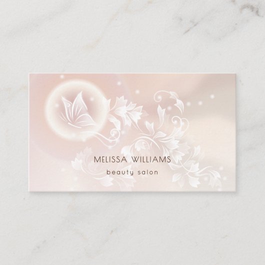 Beige Floral Butterfly Fantasy Visitekaartje (Voorkant)